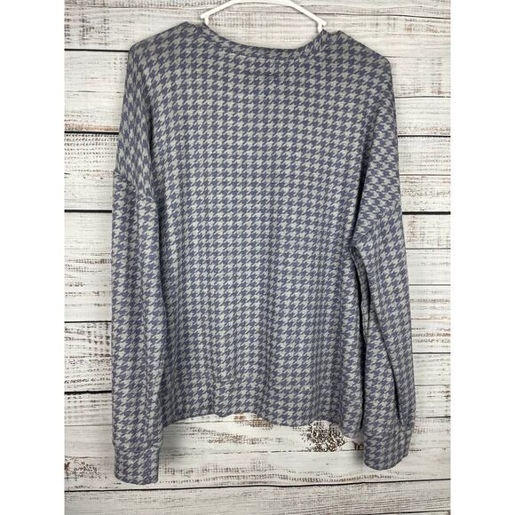 Anthropologie Sundry Houndstooth Sweater 3 L French Casual Stretch Soft Weekend - Picture 2 of 7